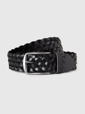 Benetton, Braided Leather Belt, Black, Men United Colors of Benetton
