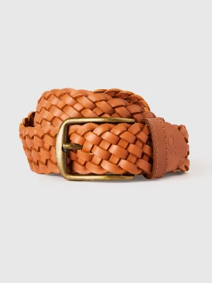 Benetton, Braided Leather Belt, Camel, Men United Colors of Benetton