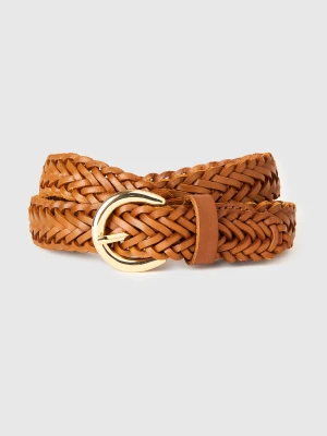Benetton, Braided Leather Belt, Camel, Women United Colors of Benetton