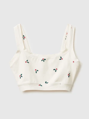 Benetton, Brassiere With Christmas Holly Print, Size: OS, Creamy White, Women United Colors of Benetton