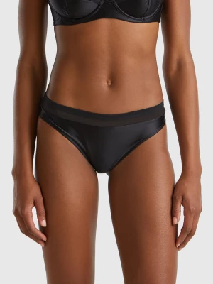 Benetton, Brazilian Underwear In Glossy Fabric, size S, Black, Women United Colors of Benetton