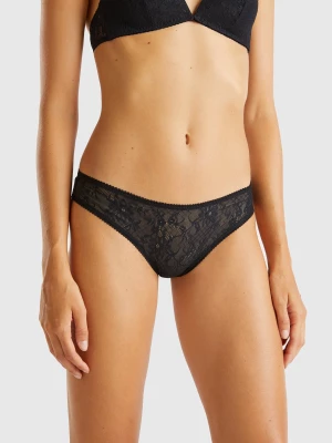 Benetton, Brazilian Underwear In Stretch Lace, size XS, Black, Women United Colors of Benetton