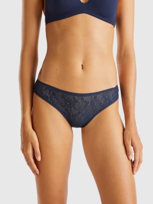 Benetton, Brazilian Underwear In Stretch Lace, size XS, Dark Blue, Women United Colors of Benetton