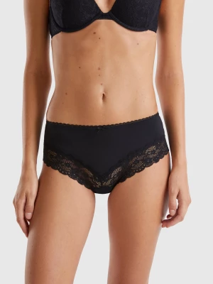 Benetton, Brazilian Underwear With Lase Inserts, size XS, Black, Women United Colors of Benetton