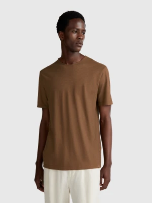 Benetton, Brick Red Slub Cotton T-shirt, size XL, Brown, Men United Colors of Benetton