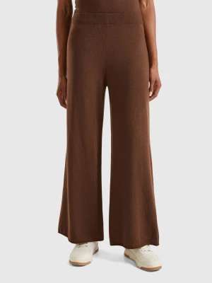 Benetton, Brick Red Wide Leg Trousers In Cashmere And Wool Blend, size L, Dark Brown, Women United Colors of Benetton