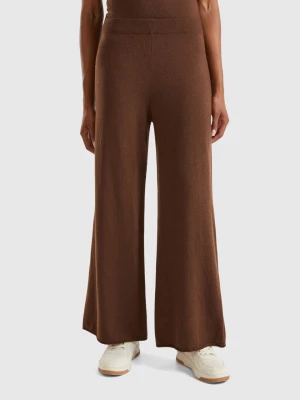 Benetton, Brick Red Wide Leg Trousers In Cashmere And Wool Blend, size XS, Dark Brown, Women United Colors of Benetton