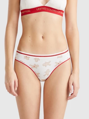 Benetton, Briefs With Biscuit Print, size XS, Creamy White, Women United Colors of Benetton