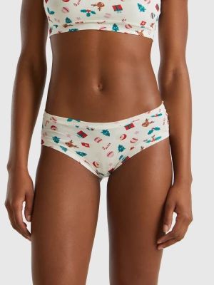 Benetton, Briefs With Christmas Print, size OS, Creamy White, Women United Colors of Benetton