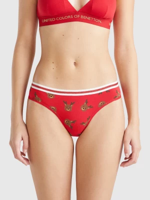 Benetton, Briefs With Reindeer Print, size XS, Red, Women United Colors of Benetton