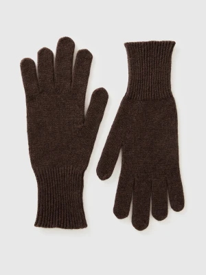 Benetton, Brown Gloves In Pure Merino Wool, Size: OS, Brown, Women United Colors of Benetton