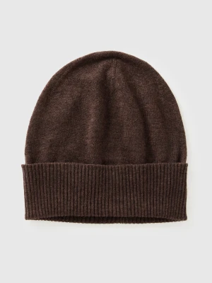 Benetton, Brown Hat In Pure Merino Wool, Size: OS, Brown, Women United Colors of Benetton