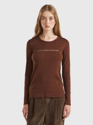 Benetton, Brown Long Sleeve T-shirt In 100% Cotton, size L, Brown, Women United Colors of Benetton