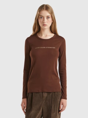 Benetton, Brown Long Sleeve T-shirt In 100% Cotton, size L, Brown, Women United Colors of Benetton