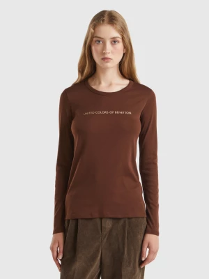 Benetton, Brown Long Sleeve T-shirt In 100% Cotton, size M, Brown, Women United Colors of Benetton