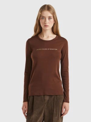 Benetton, Brown Long Sleeve T-shirt In 100% Cotton, size XS, Brown, Women United Colors of Benetton