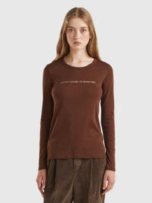 Benetton, Brown Long Sleeve T-shirt In 100% Cotton, size XS, Brown, Women United Colors of Benetton