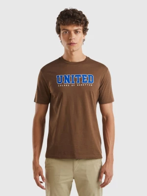 Benetton, Brown Organic Cotton T-shirt With White Logo, size L, Brown, Men United Colors of Benetton