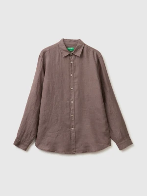 Benetton, Brown Pure Linen Shirt, Size: XS, Brown, Men United Colors of Benetton