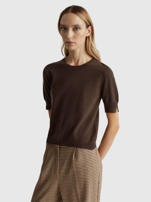 Benetton, Brown Short Sleeve Sweater In Pure Merino Wool, Size: M, Brown, Women United Colors of Benetton