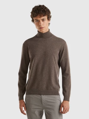 Benetton, Brown Turtleneck In Pure Merino Wool, size L, Dark Brown, Men United Colors of Benetton