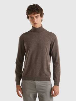 Benetton, Brown Turtleneck In Pure Merino Wool, size L, Dark Brown, Men United Colors of Benetton