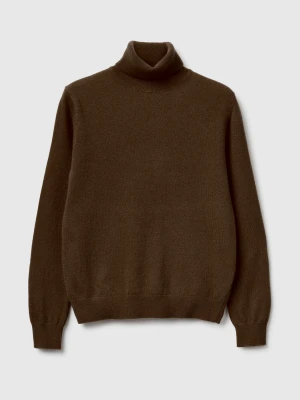 Benetton, Brown Turtleneck Sweater In Pure Merino Wool, Size: XXS, Brown, Women United Colors of Benetton