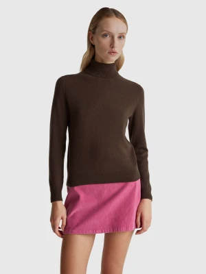 Benetton, Brown Turtleneck Sweater In Pure Merino Wool, Size: XXS, Brown, Women United Colors of Benetton
