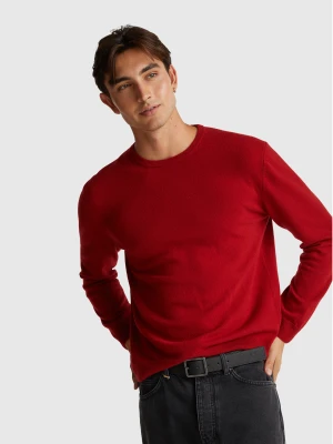 Benetton, Red Crew Neck Sweater In Pure Merino Wool, Size: M, Red, Men United Colors of Benetton
