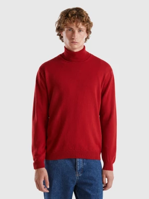 Benetton, Burgundy Turtleneck In Pure Merino Wool, size XXL, Burgundy, Men United Colors of Benetton