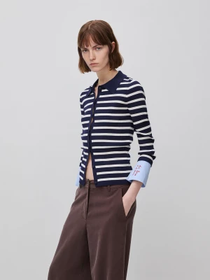 Benetton, Buttoned Sweater With Sailor Stripes, Size: XS, Dark Blue, Women United Colors of Benetton