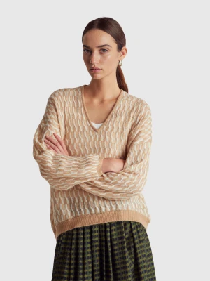 Benetton, Cable Knit Sweater In Alpaca Blend, Size: XS, Beige, Women United Colors of Benetton
