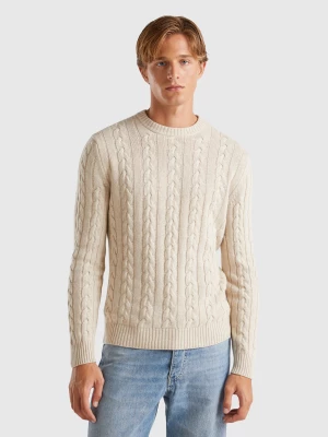 Benetton, Cable Knit Sweater In Cashmere Blend, size L, Creamy White, Men United Colors of Benetton