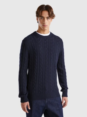 Benetton, Cable Knit Sweater In Cashmere Blend, size L, Dark Blue, Men United Colors of Benetton