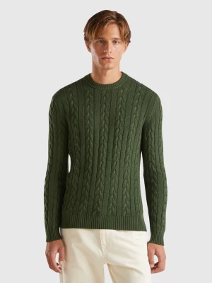 Benetton, Cable Knit Sweater In Cashmere Blend, size L, Dark Green, Men United Colors of Benetton