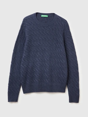 Benetton, Cable Knit Sweater In Cashmere Blend, Size: XS, Blue, Men United Colors of Benetton