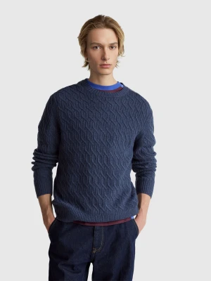 Benetton, Cable Knit Sweater In Cashmere Blend, Size: S, Blue, Men United Colors of Benetton