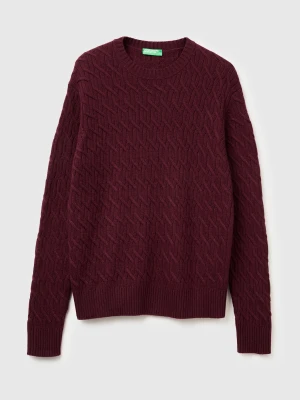 Benetton, Cable Knit Sweater In Cashmere Blend, Size: XS, Burgundy, Men United Colors of Benetton