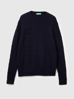 Benetton, Cable Knit Sweater In Cashmere Blend, Size: XS, Dark Blue, Men United Colors of Benetton