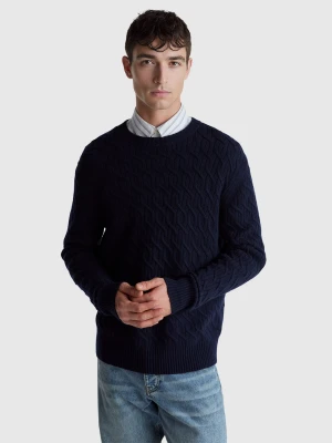 Benetton, Cable Knit Sweater In Cashmere Blend, Size: XS, Dark Blue, Men United Colors of Benetton