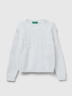 Benetton, Cable Knit Sweater In Chenille, Size: 116, Creamy White, Kids United Colors of Benetton
