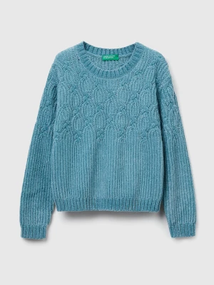 Benetton, Cable Knit Sweater In Chenille, Size: 116, Sky Blue, Kids United Colors of Benetton