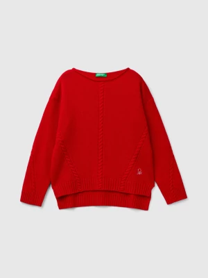 Benetton, Cable Knit Sweater In Wool Blend, size 3XL, Red, Kids United Colors of Benetton