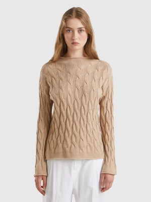 Benetton, Cable Knit Sweater, size L, Beige, Women United Colors of Benetton