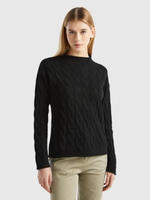 Benetton, Cable Knit Sweater, size L, Black, Women United Colors of Benetton
