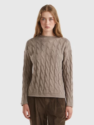 Benetton, Cable Knit Sweater, size L, Brown, Women United Colors of Benetton