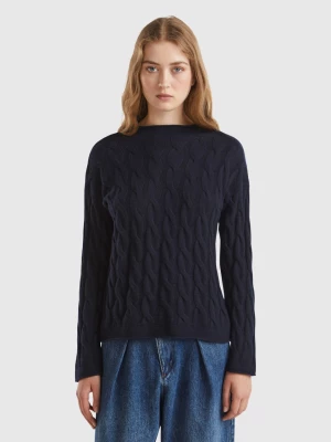 Benetton, Cable Knit Sweater, size L, Dark Blue, Women United Colors of Benetton