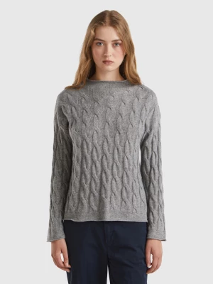 Benetton, Cable Knit Sweater, size L, Light Gray, Women United Colors of Benetton