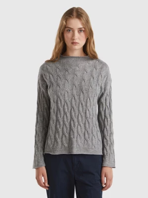 Benetton, Cable Knit Sweater, size S, Light Gray, Women United Colors of Benetton