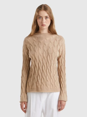 Benetton, Cable Knit Sweater, size XS, Beige, Women United Colors of Benetton